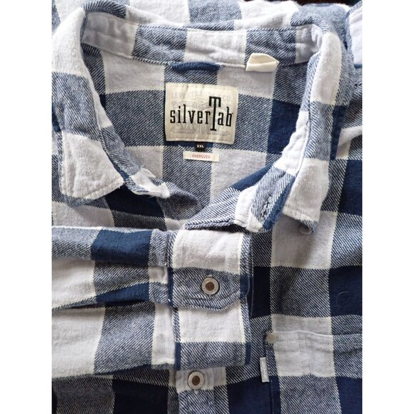 Levi's Silvertab Oversized‎ Men's XXL Long Sleeve Flannel Shirt Blue Plaid - Picture 1 of 7